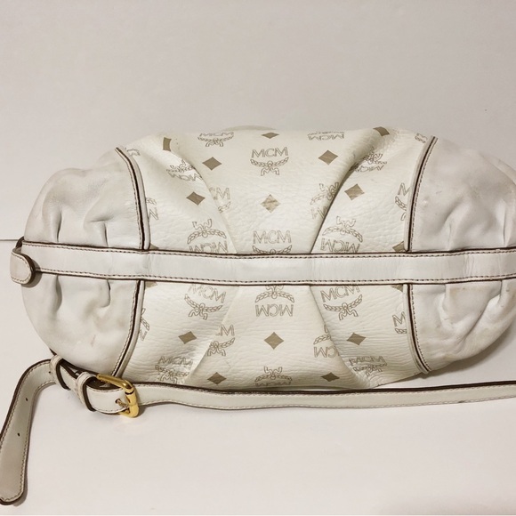 Authentic MCM Beige/White Leather Handbag Shoulder Bag With Adjustable Strap - Picture 3 of 16